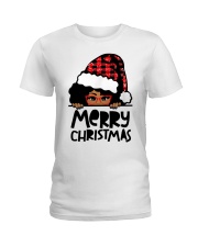 Merry Christmas black girl red glasses Ladies T-Shirt tile