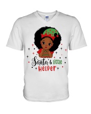Afro little girl Christmas Santa's little helper V-Neck T-Shirt tile