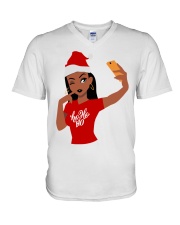 Christmas Afro Girl Selfie V-Neck T-Shirt tile