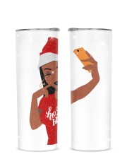 Christmas Afro Girl Selfie Glitter Tumbler tile