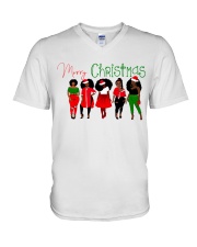 Merry Christmas Black Girls V-Neck T-Shirt tile