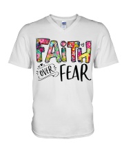 Faith over fear V-Neck T-Shirt tile