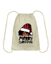 Merry Christmas black girl red glasses Drawstring Bag tile