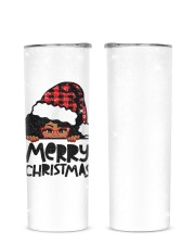Merry Christmas black girl red glasses Glitter Tumbler tile