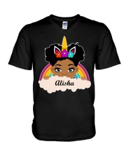 Personalize Little Space Bun Girl Unicorn Horn V-Neck T-Shirt tile