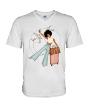 Travel afro girl V-Neck T-Shirt tile