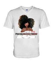 Prayer changes me V-Neck T-Shirt tile
