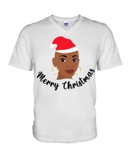 Bald girl Christmas V-Neck T-Shirt tile