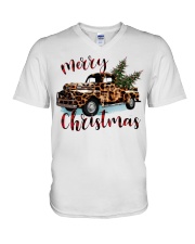 Merry Christmas Leopard Truck V-Neck T-Shirt tile