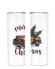 Merry Christmas Leopard Truck Glitter Tumbler tile