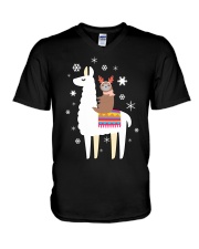 Sloth Riding Llama Funny Christmas T Shirt V-Neck T-Shirt thumbnail