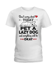 Pet a lazy dog and everything will be okay Ladies T-Shirt front