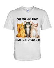 Cats Make Me Happy V-Neck T-Shirt thumbnail