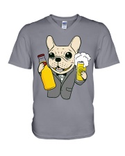 Funny Cute Dog With Beer V-Neck T-Shirt tile