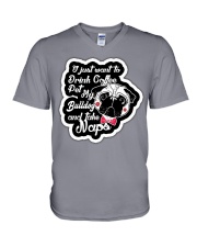 Drink Coffee Pet Bulldog V-Neck T-Shirt tile
