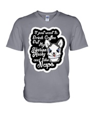 Drink Coffee Pet Husky V-Neck T-Shirt tile