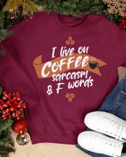 I live on coffee sarcasm and F words Crewneck Sweatshirt apparel-crewneck-sweatshirt-lifestyle-front-24