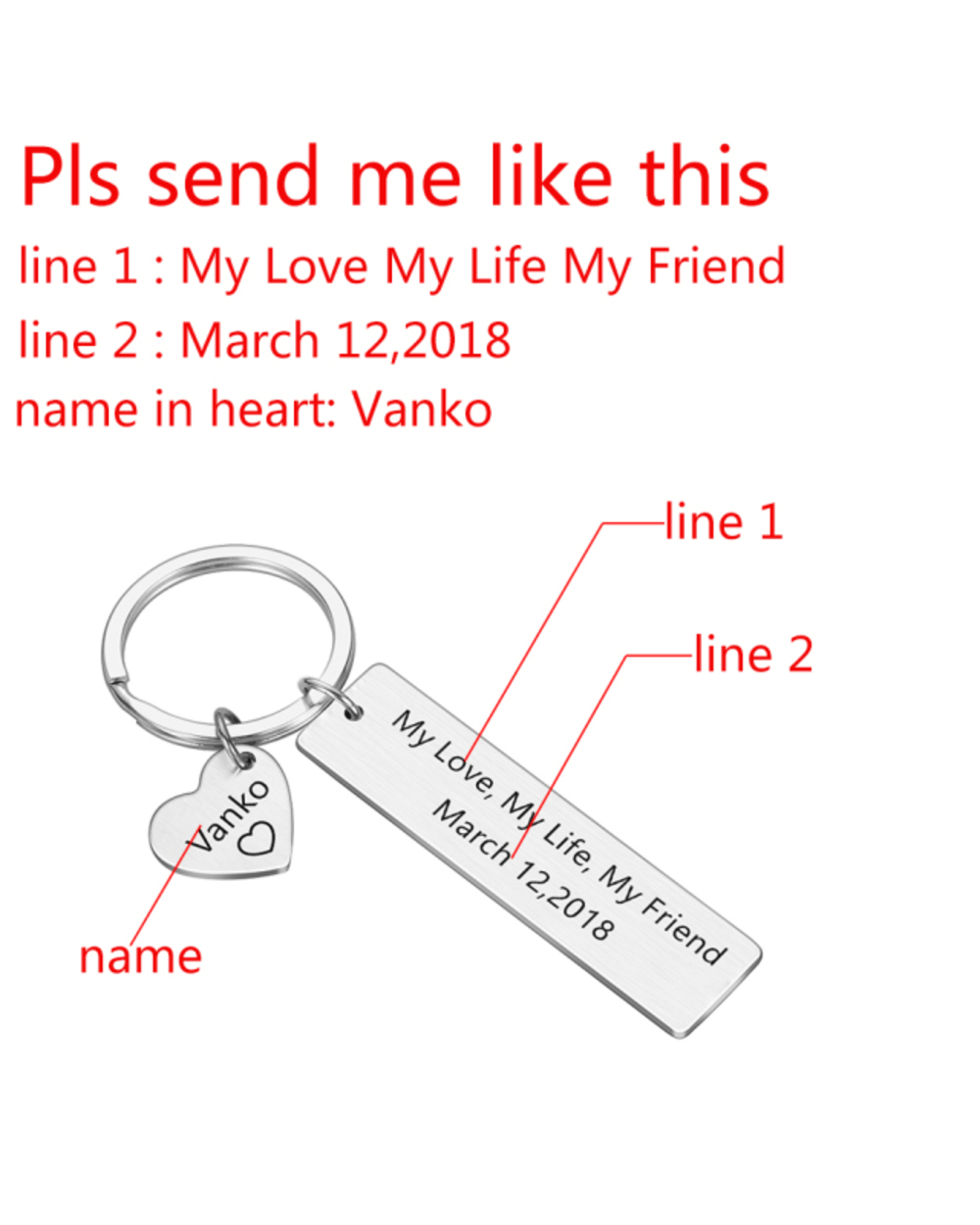 Personalized Keychain Gift Name and Date My Love My Life My Friend for Couples Men Women Husband template
