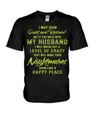 My Husband is Happy Place V-Neck T-Shirt tile