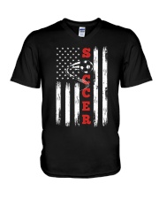 American Flag Soccer Design Funny Vintage Football Soccer V-Neck T-Shirt tile