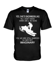 Snowmobile She's Snowmobiling V-Neck T-Shirt tile