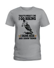 I go biking i drink beer - i know things Ladies T-Shirt tile