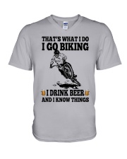 I go biking i drink beer - i know things V-Neck T-Shirt tile
