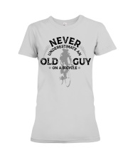 Never underestimate an old guy with bicycle Premium Fit Ladies Tee tile