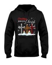 Christmas begins with Christ Snowman Hooded Sweatshirt front