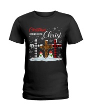 Christmas begins with Christ Snowman Ladies T-Shirt thumbnail