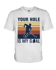 Your Hole Is My Goal Vintage Retro V-Neck T-Shirt thumbnail