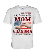 GOD GIFTED ME TWO TITLES MOM AND GRANDMA V-Neck T-Shirt tile