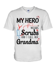 MY HERO WEARS SCRUBS - GIFT FROM GRANDMA V-Neck T-Shirt tile