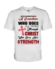 WHO GIVES HER STRENGTH - PERFECT GIFT FOR GRANDMA V-Neck T-Shirt tile