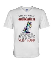 I Have A Crazy Grandmasaurus - Lovely Gift For Grandkids V-Neck T-Shirt tile