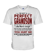 I'm Not A Perfect Grandson But My Crazy Yia Yia Loves Me V-Neck T-Shirt tile