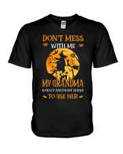 Don't Mess With Me My Grandma Is Crazy And I'm Not Afraid To Use Her V-Neck T-Shirt tile