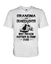 GRANDMA AND GRANDDAUGHTER BEST FREAKIN' PARTNER V-Neck T-Shirt tile