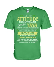 I Get My Attitude From My Freakin' Awesome Yaya - Best Gift For Grandson V-Neck T-Shirt tile