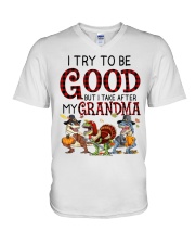 I TRY TO BE GOOD - BEST GIFT FOR GRANDDAUGHTER V-Neck T-Shirt tile