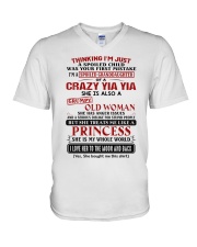 SHE IS MY WHOLE WORLD - GIFT FOR GRANDDAUGHTER V-Neck T-Shirt tile