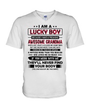I Am A Lucky Boy - Best Gift For Grandson V-Neck T-Shirt tile
