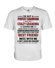 CRAZY GRANDMA LOVES ME - BEST GIFT FOR GRANDSON V-Neck T-Shirt tile