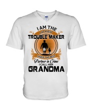 I AM THE LUCKIEST TROUBLE MAKER - GREAT GIFT FOR GRANDSON V-Neck T-Shirt tile