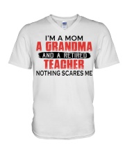 NOTHING SCARES - RETIRED TEACHER - MOM - GRANDMA V-Neck T-Shirt tile