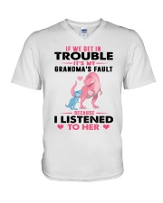 IF WE GET IN TROUBLE IT'S MY GRANDMA'S FAULT V-Neck T-Shirt tile
