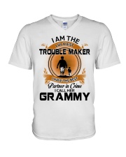I AM THE LUCKIEST TROUBLE MAKER - GREAT GIFT FOR GRANDSON V-Neck T-Shirt tile