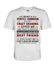 Crazy Grandma Loves Me - Best Gift For Grandson V-Neck T-Shirt tile