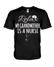 RELAX MY GRANDMOTHER IS A NURSE - FOR GRANDKIDS V-Neck T-Shirt tile