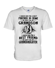 I Asked God For A Best Friend - Great Gift For Grandma V-Neck T-Shirt tile